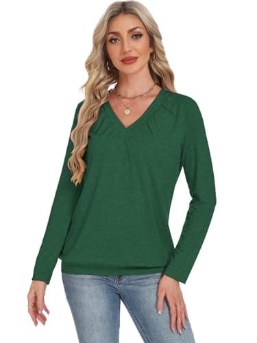 Long Sleeve Shirts for Women V Neck Casual Tops Women Long Sleeve Tops Basic T Shirts Outfits Womens Clothes 2025 (US, Alpha, X-Large, Regular, Regular, Forest Green) - Thumbnail 3