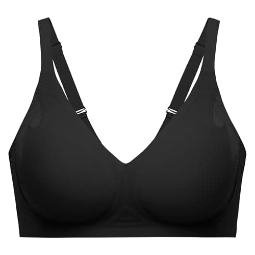 Angelhood Bra for Women No Underwire Seamless Full Coverage Bralettes Lace Edge Ultra Comfort Support T-Shirt Bra Push Up Black - Image 1
