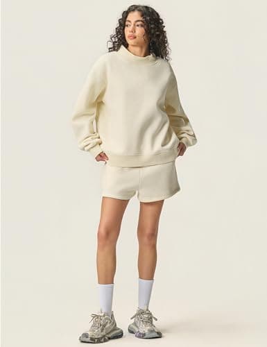 Yimoon Mock Neck Sweatshirt Women Oversized Turtleneck Sweatshirts Fleece Lined Pullover Trendy Outfit(Apricot-M) - Thumbnail 3