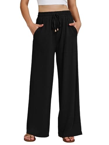YOKGO Womens Wide Leg Pants Elastic Waisted Casual Palazzo Pant Travel Vacation Beach Trousers with Pockets Black - Image 1