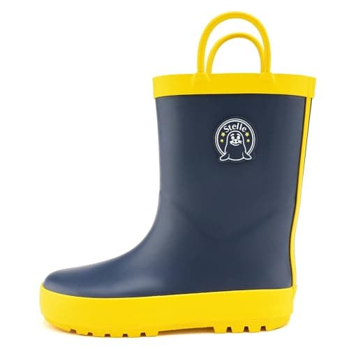 Stelle Kids Rain Boots for Boys Girls Waterproof Natural Rubber Toddler Rainboots Easy On Handles Non-Slip Sole(Navy,7MT) - Image 1