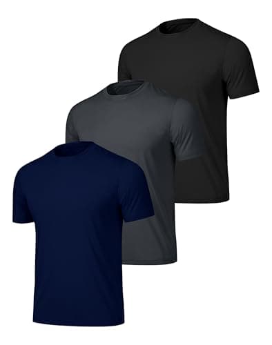 3 Pack Men's Athletic Shirts Dry Fit Workout Tees, Lightweight Moisture-Wicking for Gym Running and Sports, Black, Navy Blue, Dark Grey, M - Image 1