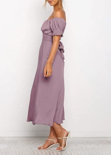 KIRUNDO Women's 2026 Spring Summer Satin Wedding Guest Midi Dress Off The Shoulder Wrap Party Cocktail Formal Prom Dresses(Pink, Small) - Thumbnail 6