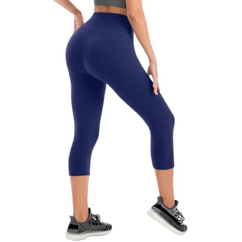 Fawarior High Waisted Capri Leggings for Women, Buttery Soft Workout Yoga Leggings Navy Blue SM - Image 1