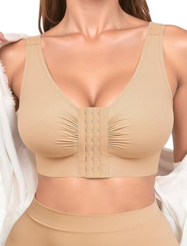 Easybunny Front Closure Minimizer Bras for Women Post Surgery Mastectomy Compression Bra with Adjustable Straps Non Padding Skin S - Image 1