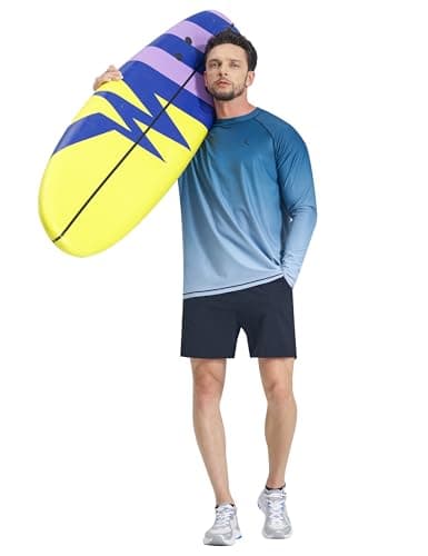 Mens Rash Guard UPF 50+ Swim Shirts UV Sun Protection T-Shirt Quick Dry Long Sleeve Beach Shirts for Fishing, Navy3 Gradient, L - Thumbnail 4