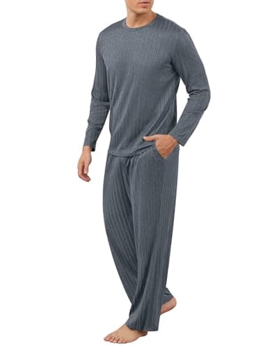 RQP Mens Pajama Set Soft Pijamas Sets for Men Long Sleeve Full Length Pants Pjs Sleepwear,Slate Grey - Image 1