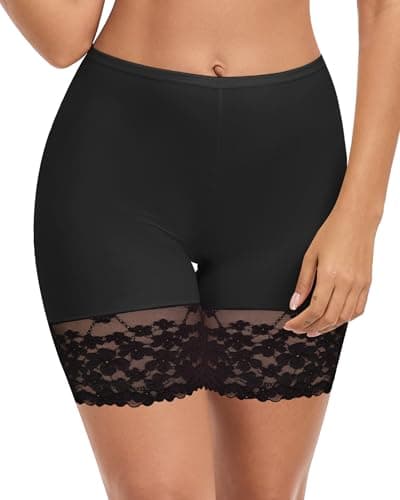 AugYew Cooling Anti Chafing Slip Shorts Under Dresses for Women, Lace Seamless Biker Safety Smoothing Boyshorts Underwear Pants,(Black),XXXL - Image 1