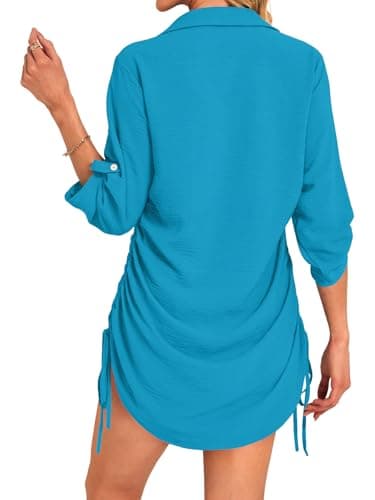 GKBK Women Swimsuit Coverup Bathing Suit Cover Ups for Swimwear Swim 2026 Summer Bikini Beachwear Drawstring Beach Vacation Dress Shirt Accessories Must Haves for Hawaii Peacock Blue XL - Thumbnail 3