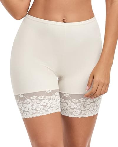 AugYew Lace Slip Shorts for Under Dresses for Women, Cooling Safety Anti Chafing Thighs Smoothing Under Skirt Underwear Boyshorts Pants,(White),L - Image 1