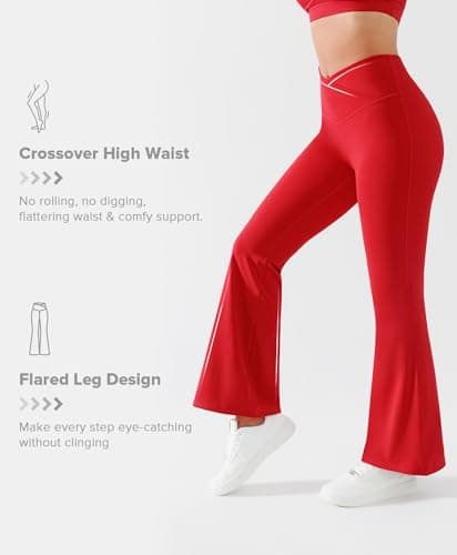 BRXL Flare Leggings for Women V Cross Over High Waisted Wide Leg Yoga Pants Bell Bottom Gym Workout Pants Tummy Control Red XS - Thumbnail 3