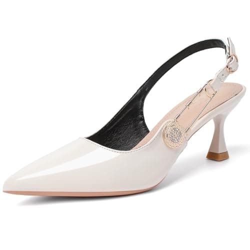 QFDZLA Women's Slingback Kitten Heels Closed Pointy Toe Elegant Dressy Wedding Party Dress Shoes Pumps for Women White 6.5 - Image 1