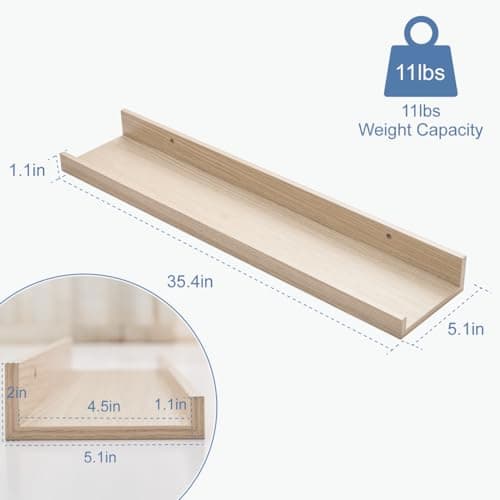 Mifurn Wall Shelves for Living Room, Nursery Book Shelves Oak Bathroom Shelves Over Toilet Floating Shelves for Wall, Modern Wood Storage for Bedroom, Kid's Room, Kitchen, 36inch, Set of 6 - Thumbnail 3