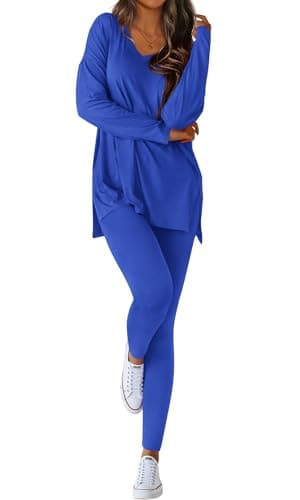 BTFBM Two Piece Sets for Women 2026 Casual Lounge Set Matching Oversized Shirts Leggings Workout Airport Travel Outfits(Blue, Large) - Image 1