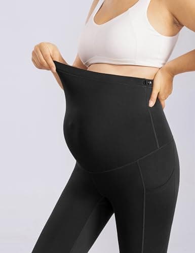 Enerful Women's Maternity Leggings Over The Belly with Pockets Pregnancy Pants Active Wear Workout Yoga Tights，Black Coffee Small - Thumbnail 2