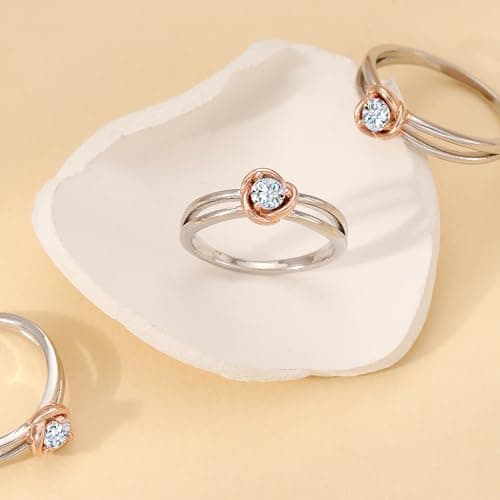 Fimewon Travel Engagement Rings for Women Dainty Promise Rings Two Tone Rose Band Girlfriend Gifts Size 9 - Thumbnail 5