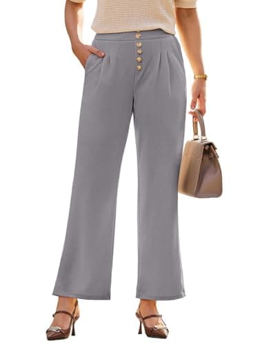 Dokotoo Pants for Women 2025 Casual Elastic High Waisted Waffle Knit Buttoned Wide Leg Sweatpants Lounge Pants with Pockets Gray XX-Large - Image 1