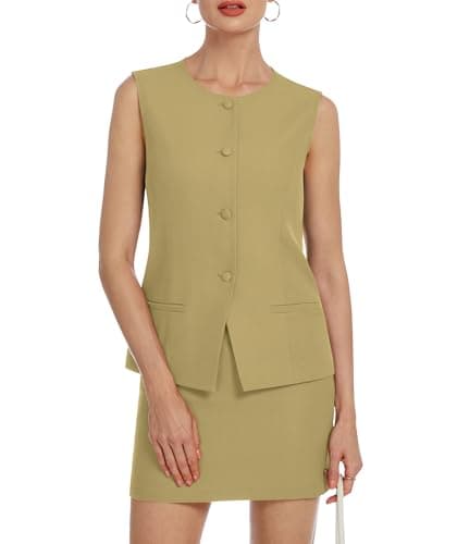 Casly Lamiit Womens 2 Piece Blazer Outfits Summer Vest Suit Short Skirt Sets Business Casual Button Down Vest Work Matching Set Mustard Yellow XS - Image 1