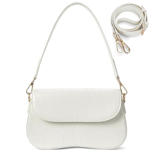 Telena Shoulder Bag for Women, White Purse Handbag Vegan Leather Small Shoulder Purse Crossbody Bag - 2 Adjustable and Detachable Shoulder Straps - Image 1