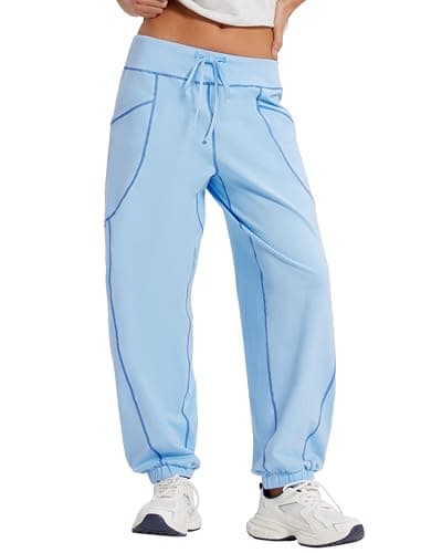 MOOSLOVER Women Baggy Casual Pants Cotton Lightweight Sweatpants Drawstring Mid Waist Athletic Lounge Joggers(XL,Blue) - Image 1