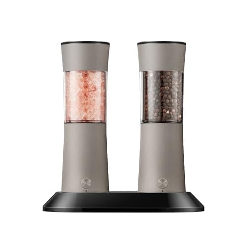 Electric Salt and Pepper Grinder Set with USB-C Charging Base,Rechargeable Automatic Stainless Steel Pepper Mill Grinder with LED Light, 2pack(Brown) - Image 1