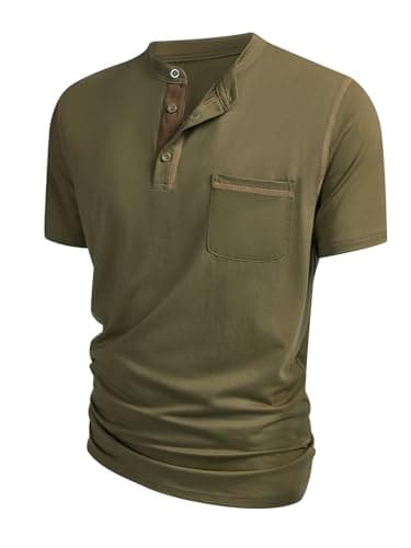 Hardaddy Men's Short Sleeve Henley Shirts Casual Summer Lightweight Button Henley Solid T-Shirt Tops Army Green S - Image 1