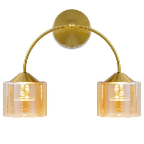 TYhogar 2-Light Bathroom Light Fixtures,15.7" Led Bathroom Vanity Light with Smoky Glass,Brushed Gold Bathroom Lighting Fixtures Over Mirror,3 Color Temperature Wall Sconce for Hallway,Living Room - Image 1