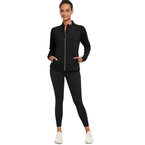 bpbtti Women's Polar Fleece Zip Up Workout Jackets with Pockets Slim Fit Cottony Soft Jacket for Running Athletic Yoga (Black,Medium) - Thumbnail 6