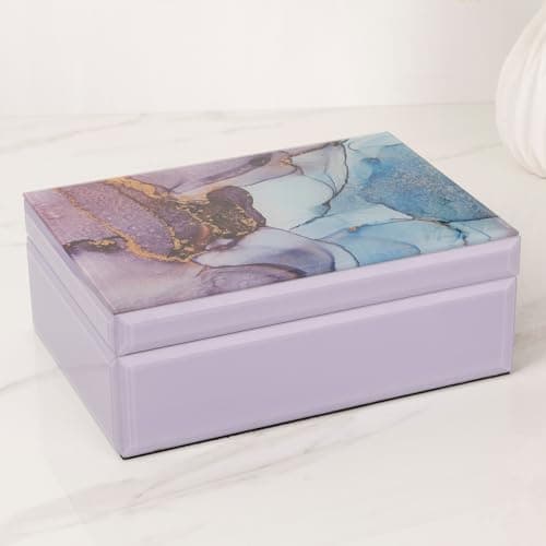Palinna Glass Jewelry Box for Women Girl Wife-Jewelry Organizer Storage Case With Velvet Lining For Earrings Rings Bracelets,Perfect Birthday, Wedding & Christmas Gift(Marble Pattern - Thumbnail 2