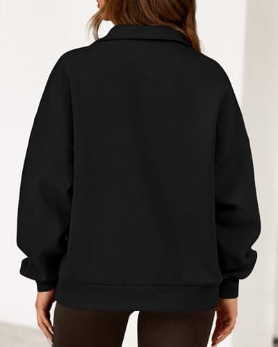 KIRUNDO Sweatshirt for Women 2026 Fall Half Zip Pullover Oversized Fleece Mock Neck Hoodies Fashion Outfits Winter Clothing(Black, Small) - Thumbnail 2