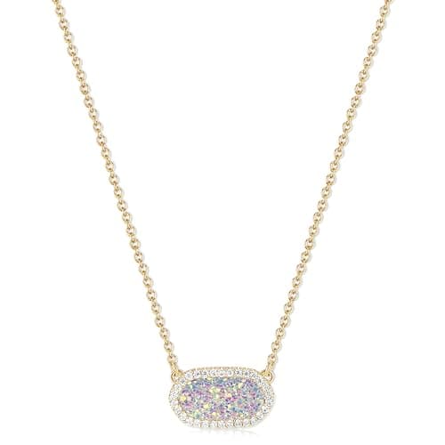 Tinkbush Pendant Necklace for Women,14K Gold-Plated Natural Gemstone, 15" with 2.6" Extender,Gift Box Velvet Pouch,Christmas Birthday Party Gift For Women (HEXAGON-GOLD IRIDESCENT DRUSY) - Image 1