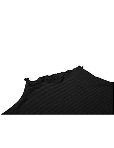 POPZONE Women's Lettuce Trim Mockneck Long Sleeve Slim Fit Ribbed Knit Tee Shirt (01-Black, XX-Large) - Thumbnail 4