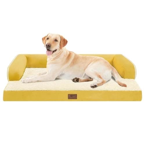 Large Dog Bed Orthopedic Washable | Beds Bolster Pet - XXL Large Big Dogs - Memory Foam - Couch Sofa - Waterproof with Removable Cover - Ginger Yellow Dog Bed - Image 1
