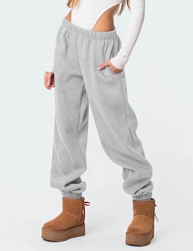 FACDIBY Women's Fleece Lined Sweatpants High Waist Drawstring Sweat Pants Baggy Athletic Pants with Pockets,Grey M - Thumbnail 5