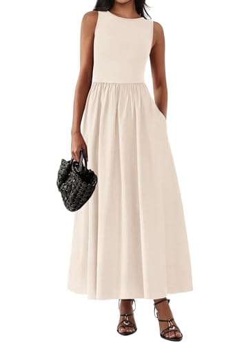 KIRUNDO Summe Sleeveless Maxi Dresses for Women 2026 Spring Wedding Guest A Line Tank Elegant Flowy Beach Long Sundress(Apricot, XX-Large) - Image 1