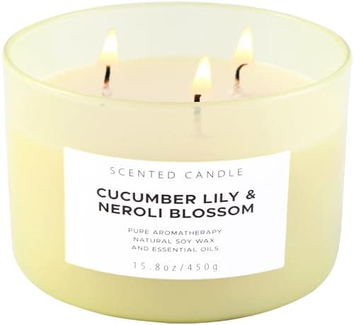 Cucumber Lily & Neroli Orange Blossom 3-Wick Soy Scented Candle, 15.8 oz | Spa Fresh Aromatherapy Candle | Large Scented Candle for Home, Long Lasting & Clean Burning - Image 1
