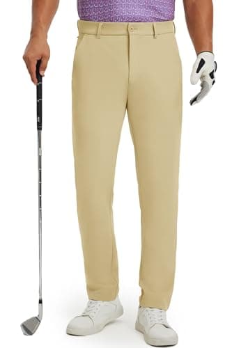 M MAELREG Men's Golf Dress Pants Stretch Quick Dry Wrinkle Free Office Pants with 4 Pockets Casual Pants for Men Khaki - Image 1