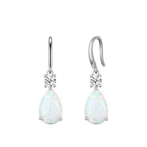 Teardrop Dangle Drop Earrings -925 Sterling Silver Birthstone Earring Jewelry Birthday Gifts for Women,Girlfriend,Wife,Mom - Graduation, Friendship,Birthday, Anniversary (10 - Opal) - Image 1