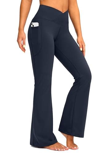 G Gradual Women's Flare Leggings Crossover Yoga Pants 29"/30.5"/32" High Waist Bell Bottom Pants for Women with Pockets(Navy,29-XS) - Image 1