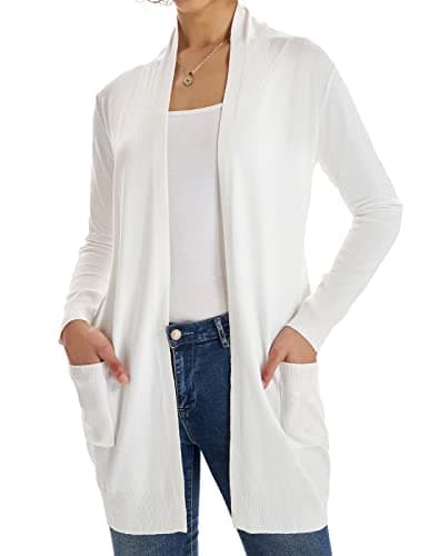 GRACE KARIN Long Cardigan Sweaters, Vacation Outfits for Women, Open Front Valentines Sweater for Women Trendy Ivory XL - Image 1