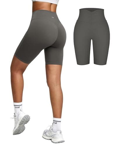 BRXL Biker Shorts for Women 8" No Front Seam High Waist Yoga Workout Gym Shorts Tummy Control with Inner Pocket Grey - Image 1