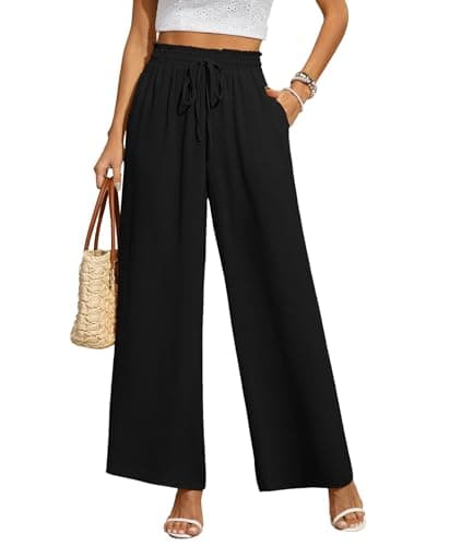 CZYINXIAN Women's Casual Wide Leg Pants Flowy Adjustable Tie Knot Elastic Waist Pants with Pockets(Black, Small) - Image 1
