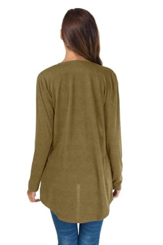 TownCat Womens Lightweight Cardigans Long Sleeve Open Front Casual Cardigan with Pockets (Khaki, XL) - Thumbnail 5