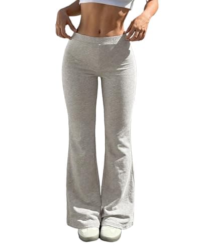 Womens Casual High Waist Flare Lounge Pants Stretchy Modal Bootcut Workout Trousers with Pockets Light Grey - Image 1