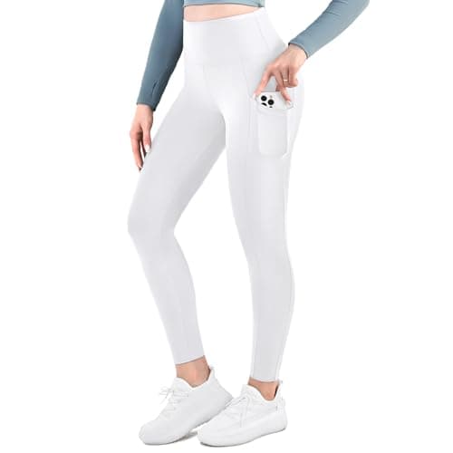 Ipletix High-Waisted Leggings for Women with Pockets Soft Yoga Pants for Gym Workout White LXL - Image 1