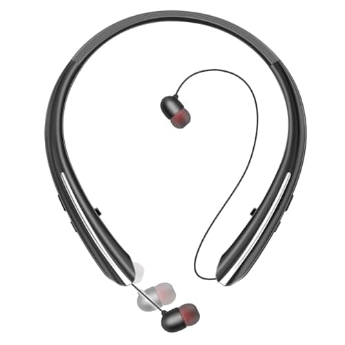 Gardway Neckband Bluetooth Headphones, Bluetooth 5.4 Wireless Headphone with Retractable Earbud,16Hrs Playtime, IPX5 Sweatproof, Around The Neck Headphones Stereo Headset (Black)