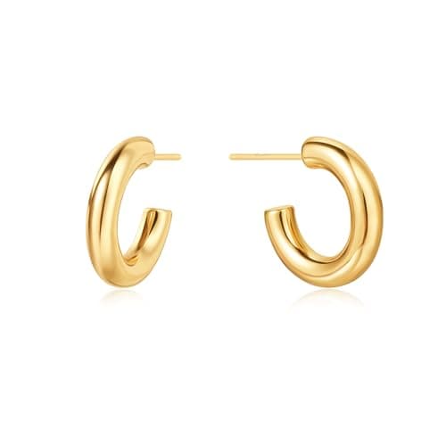 VALLOEY ROVER Tubular Hoop Earrings for Women 14K Gold Plated Open Hoops Earrings with 925 Sterling Silver Post Simple Handmade Hypoallergenic Everyday Jewelry Gift for Women - Image 1