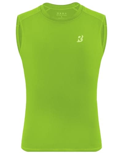 Roadbox Boys Youth Sleeveless Compression Shirt, Quick Dry Kids Football Undershirt, Athletic Soft Tank Tops Sport Basketball Lime Green - Image 1