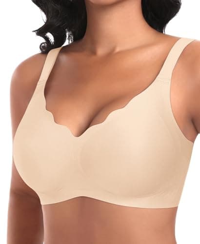 Ganado Wireless Bras for Women No Underwire Scalloped Seamless Bras with Support and Lift Padded T Shirt Bra Comfort Bralette (#2 Nude 3X-Large) - Image 1