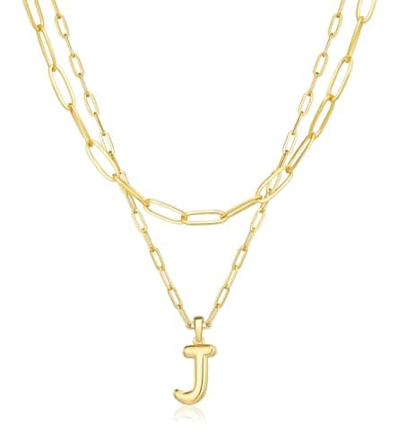 adoyi Easter Basket Stuffers Initial Necklaces for Women Hers Dainty 14K Gold Plated Heart Layered Letter J Pendant Necklace Stack Jewelry Birthday Valentines Gifts for Her Mom and Wife - Image 1